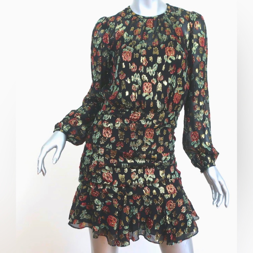 Veronica Beard Silk ‘Robin’ Black Metallic Floral Jacquard Dress